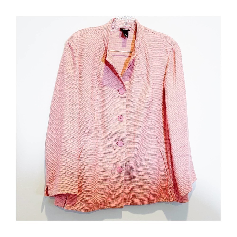 Eileen Fisher Soft cropped Pink Linen sweater jacket SZ S